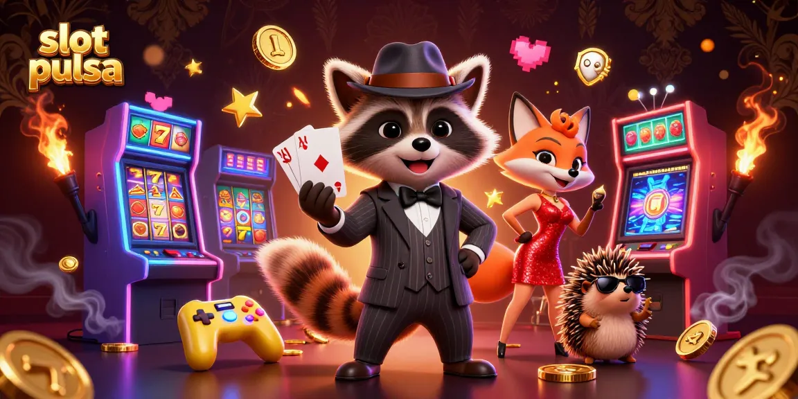 Rasakan gameplay yang mendebarkan dalam slot pulsa dengan rakun yang anggun, rubah yang menakjubkan, dan pengaman yang dikelilingi oleh elemen kasino yang vibrant.