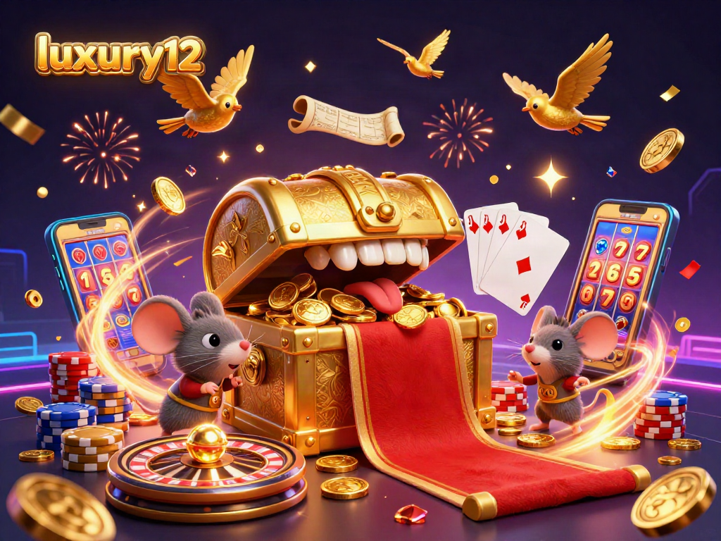 Experience the excitement of luxury12 casino with a vibrant 3D treasure scene showcasing luck and rewards.