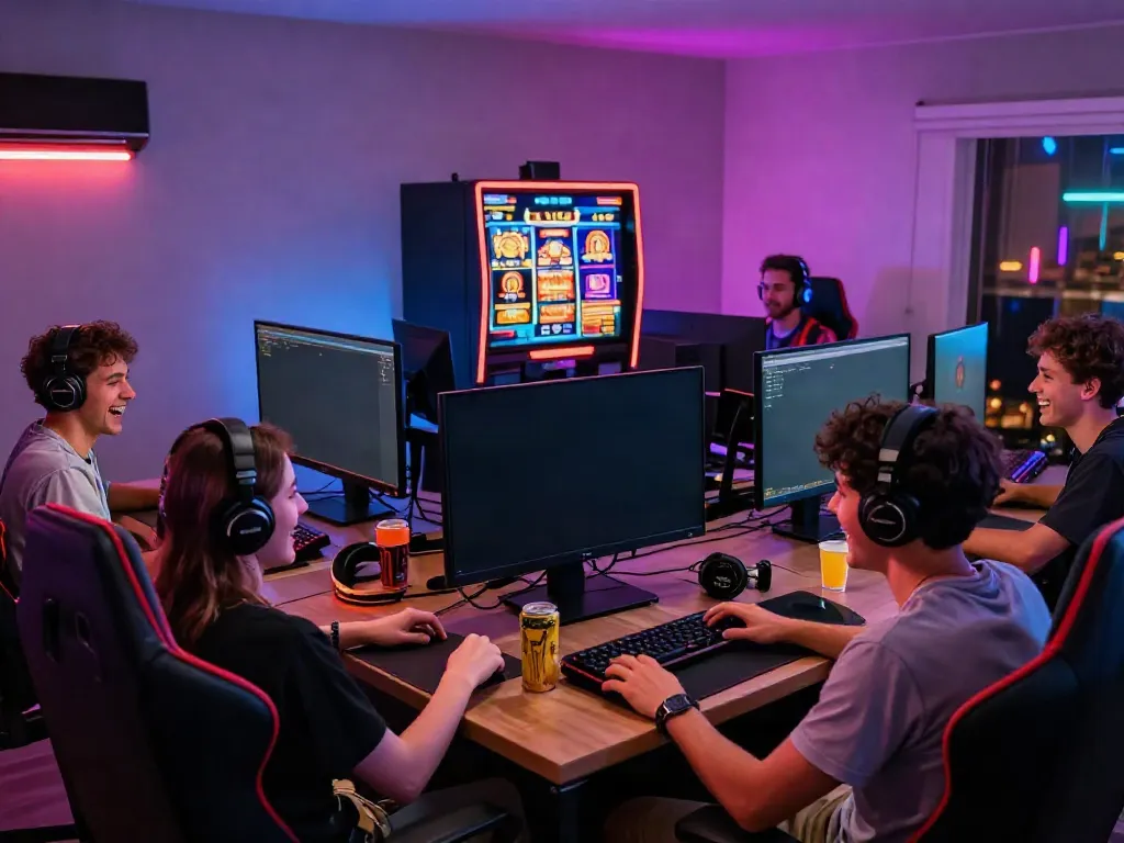 Exciting gaming scene with players enjoying king999 slot games in a vibrant home setting.