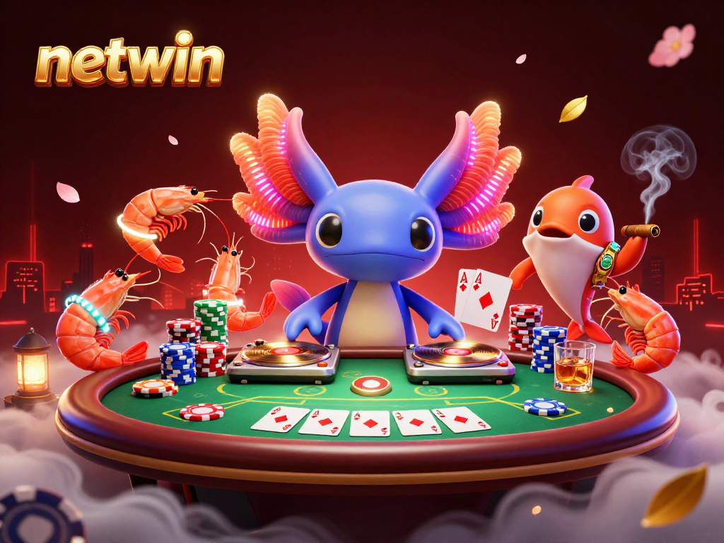 Experience thrilling poker action at Netwin with a neon DJ and vibrant underwater scene!