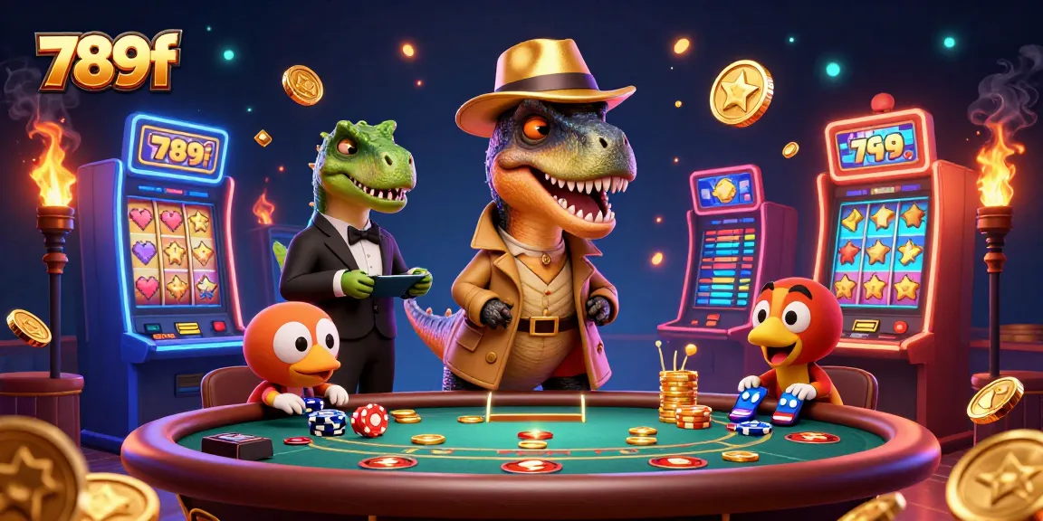 Engage with 789f's thrilling gaming experience featuring 3D dinosaur characters at a blackjack table.