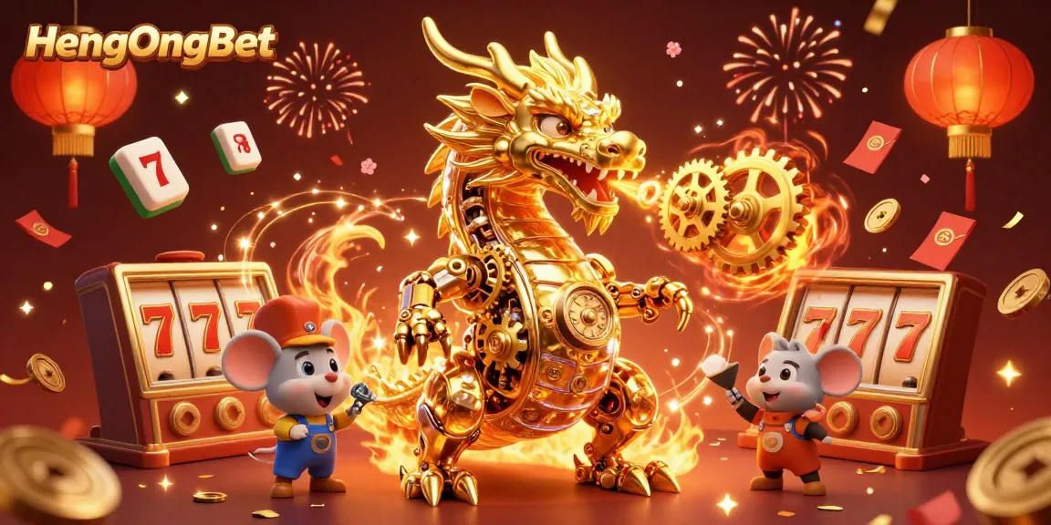 Engage with HengOngBet through exciting slot games illustrated with a vibrant, dynamic scene.