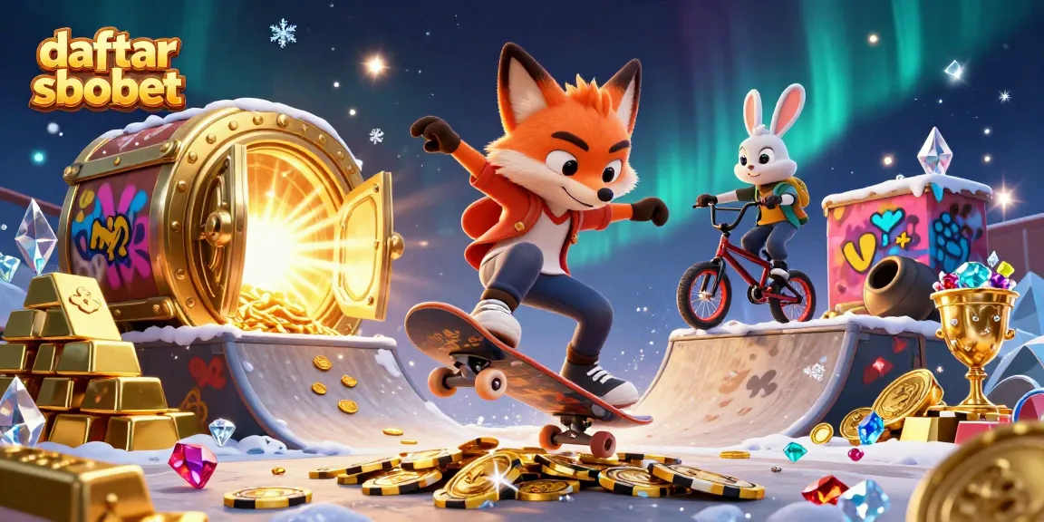 Experience daftar sbobet with a dynamic kickflip scene featuring a fox and rabbit in a magical casino.