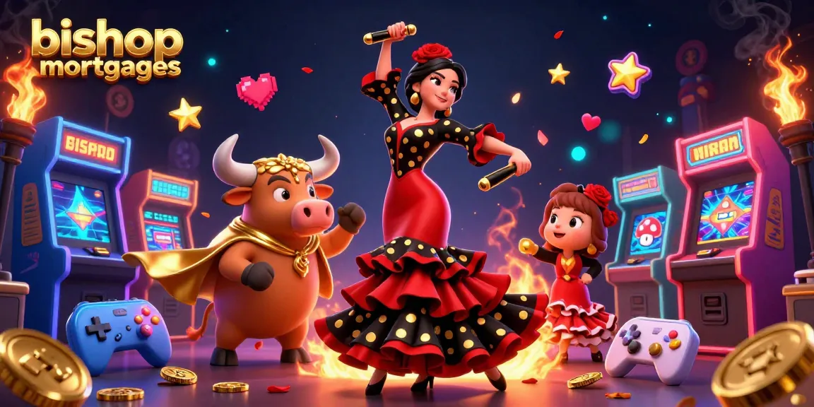 Bishopmortgages offers a lively casino atmosphere with a flamenco dancer and bull, showcasing vibrant gaming elements.