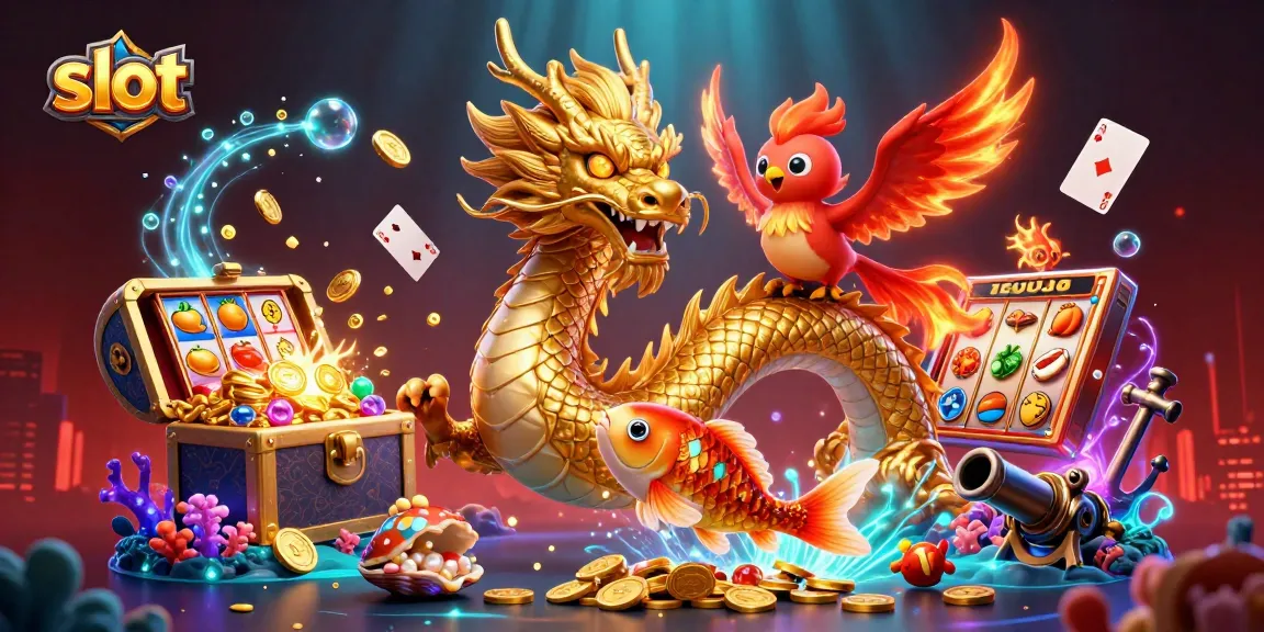 Spin vibrant slots with a golden dragon, lucky phoenix, and koi fish in a rich 3D casino scene.