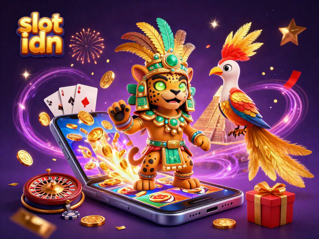Experience thrilling gameplay with slot idn, featuring a vibrant 3D casino scene full of excitement.