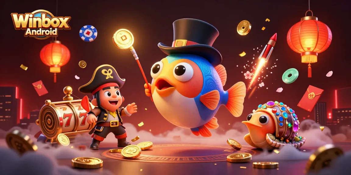 Winbox Android app features 3D deep-sea anglerfish, pirate shrimp, and treasure snail attracting coins and jackpots.
