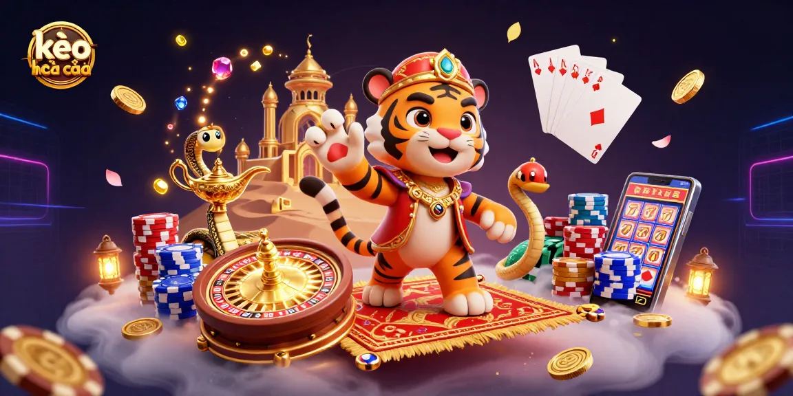Bet on kèo nhà cái with a vibrant 3D illustration featuring a tiger sultan, gold palace, and dynamic casino elements.