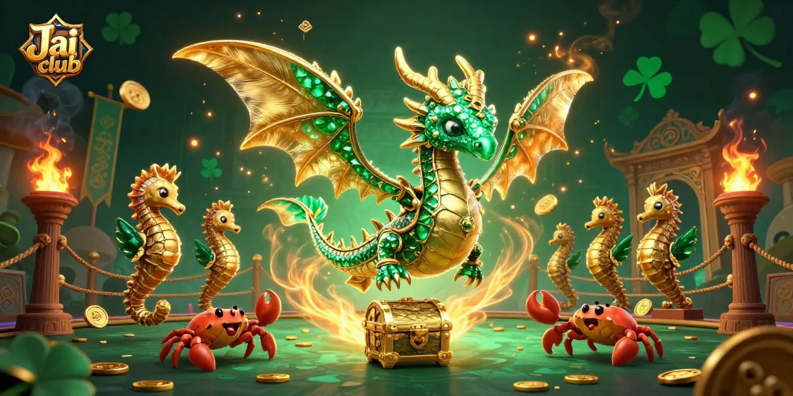 Engage in thrilling gameplay on Jai club with vibrant illustrated scene of sea dragon and treasures.