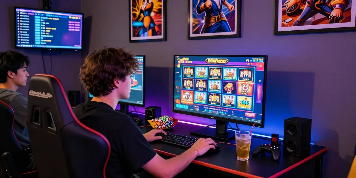 Player thrilled by benihtoto games, illuminated gaming setup, vibrant atmosphere.