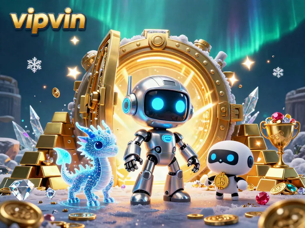 Engage in thrilling gaming action with vipvin, featuring a futuristic robot and magnificent treasures.