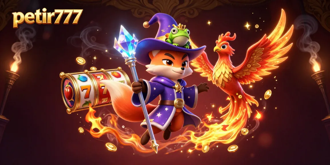 Experience thrilling slots with petir777, featuring a mystical fox wizard and vibrant game elements