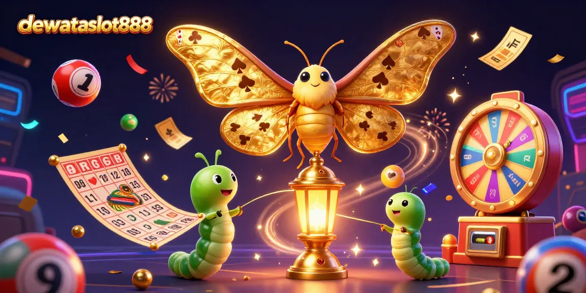 Permainan slot online dewataslot888 menampilkan ilustrasi kasino dengan kupu-kupu 3D dan elemen berwarna-warni.