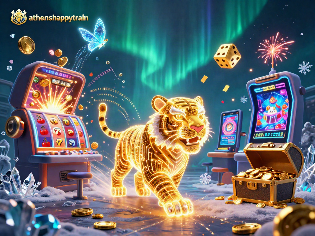 Experience the thrill of athenshappytrain with vibrant 3D casino visuals, featuring dynamic slot games and winning moments.
