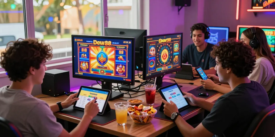 Serunya bermain slot88 di Dewa123 dengan teman-teman, atmosfer cerah dan menyenangkan.