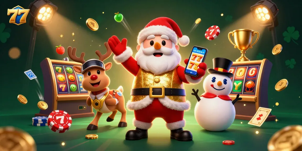 Experience the excitement of 777 jackpot slots with Santa and friends in this vibrant casino scene.