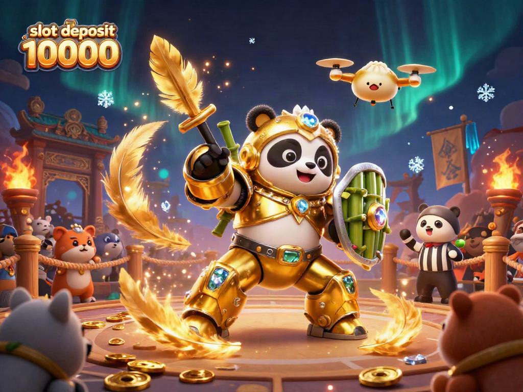 Engage with slot deposit 10000 in a vibrant 3D casino scene featuring action and energy.