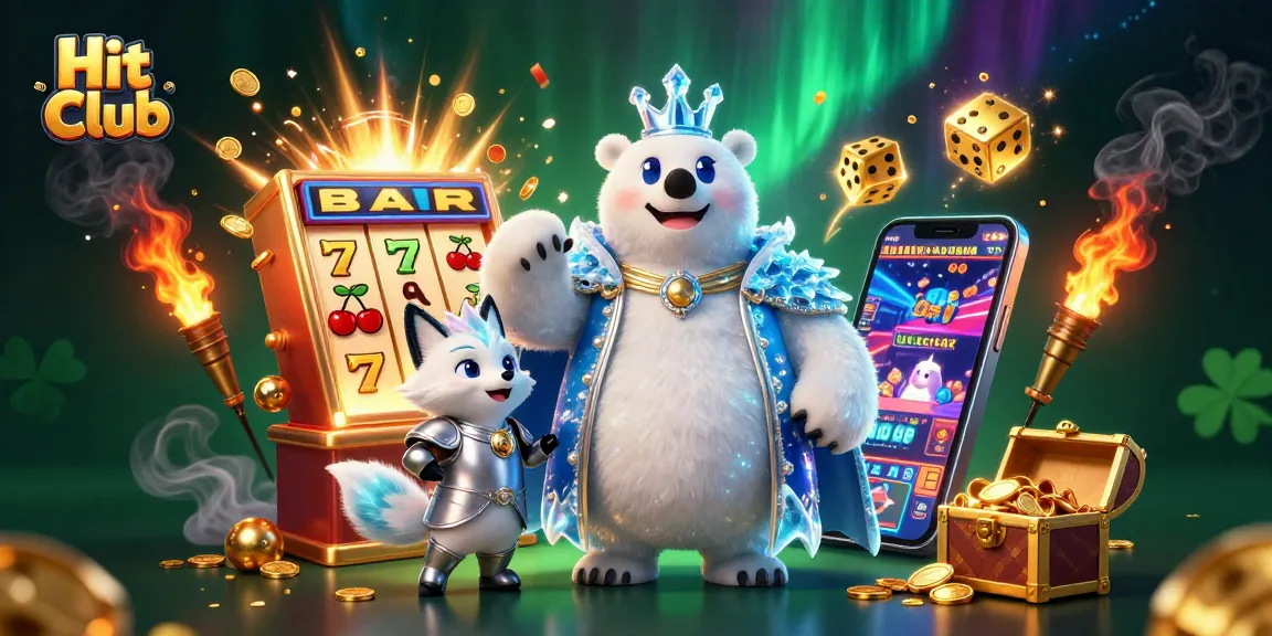 Hit Club celebrates with a jackpot explosion of coins and vibrant casino elements.