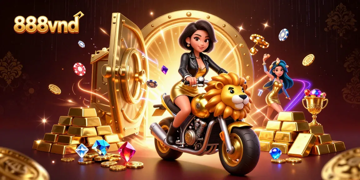 Experience thrilling gaming at 888vnd with a lavish 3D illustration depicting excitement and jackpot wins.