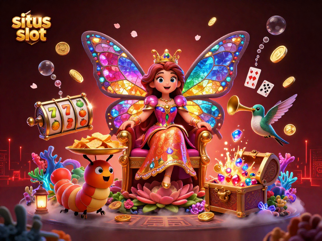situs slot offers exciting gameplay with vibrant characters and dynamic slot elements in a 3D illustration.