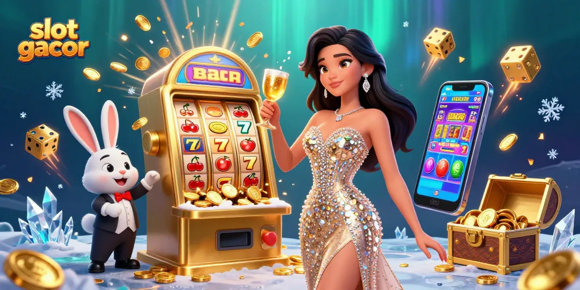 Experience thrilling slot gacor action with a glamorous toast beside a jackpot machine.