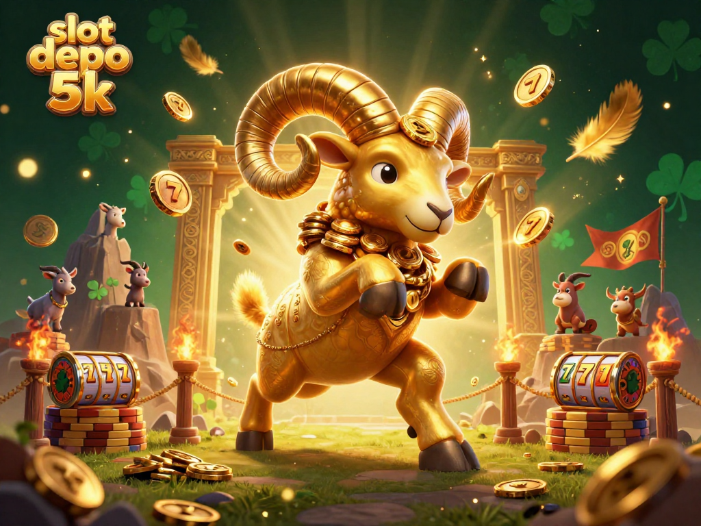 Experience thrilling gameplay with slot depo 5k as golden coins scatter in a 3D casino scene.