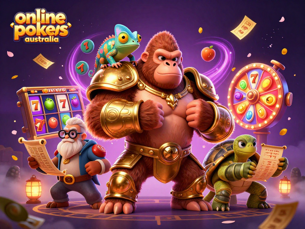 Experience thrilling online pokies australia action with a vibrant casino-themed illustration featuring engaging characters and dynamic game elements.