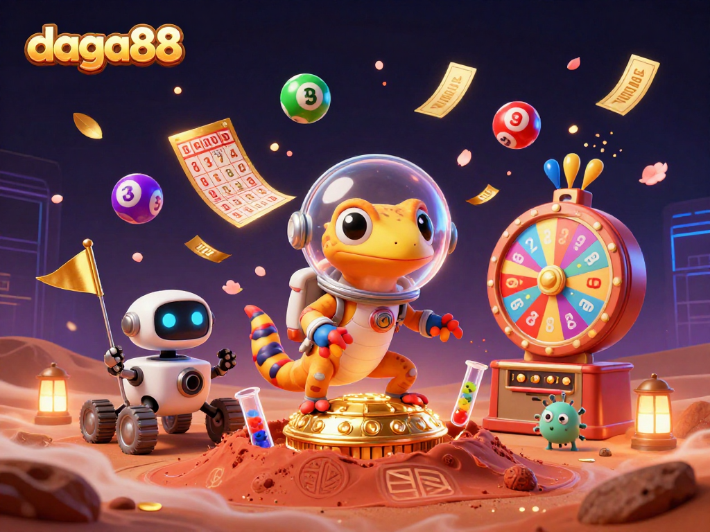 Engage with the vibrant world of daga88 as a Martian gecko discovers a golden casino amidst dynamic lottery elements.