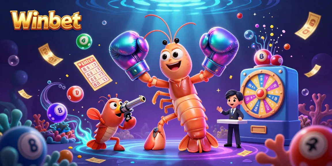 Engage with Winbet's vibrant casino scene featuring dynamic lottery elements and energetic marine characters.