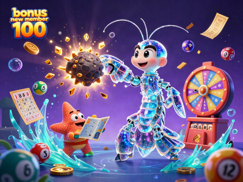 Experience vibrant gaming with bonus new member 100 in this colorful casino scene.
