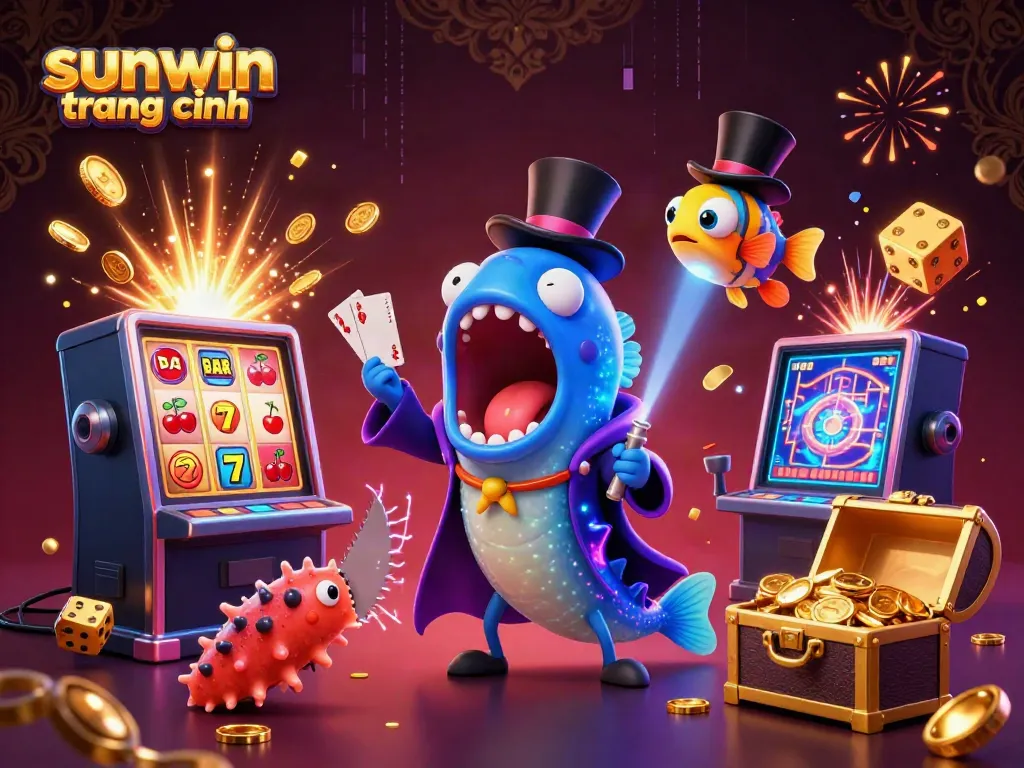 Experience sunwin trang chính with colorful casino elements and entertaining characters in a vibrant 3D scene.
