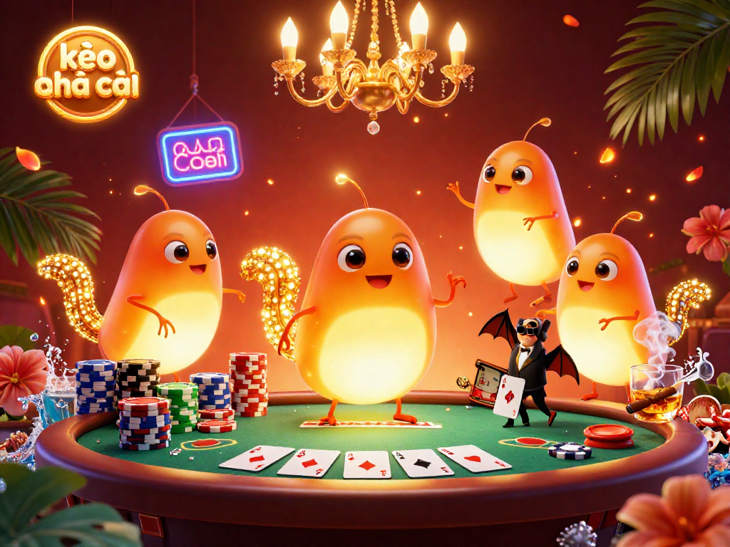 Engage in the thrill of kèo nhà cái where glowworms light up a vibrant poker game scene.