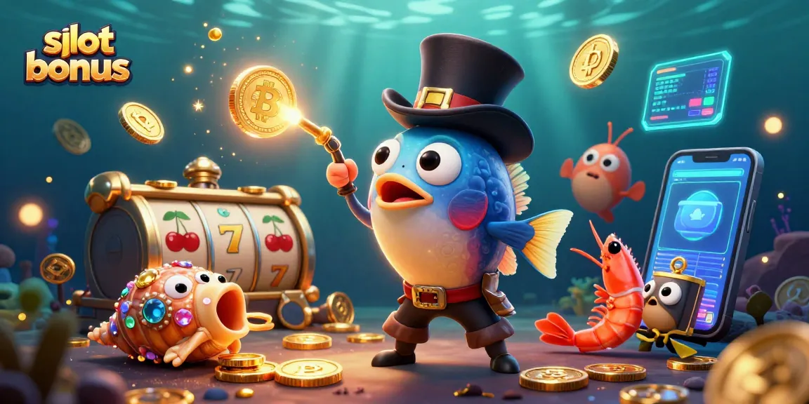 Engage with slot bonus excitement in this vibrant, underwater casino illustration featuring enchanting sea characters.