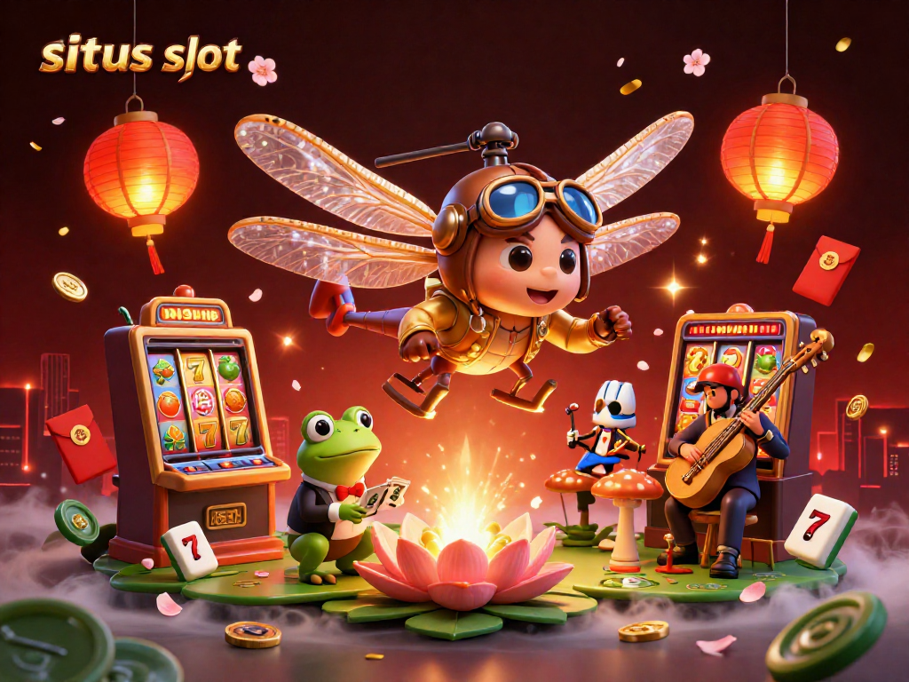 Menangkan permainan di situs slot dengan visual naga terbang dan dealer kartu.