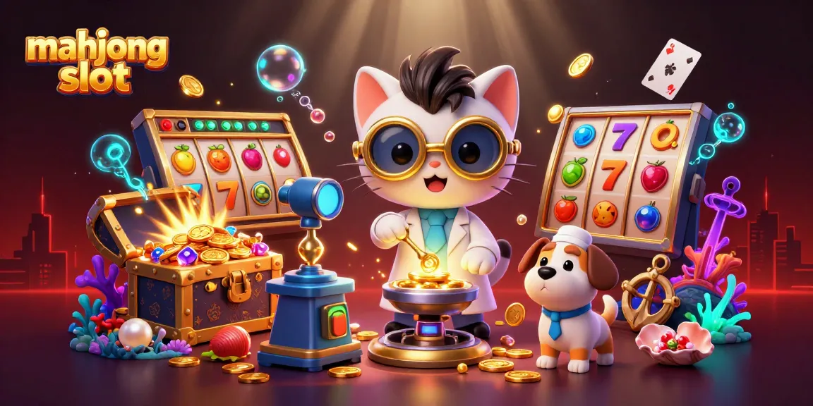 Experience the thrill of mahjong slot with a cartoon scientist and gold coins in an underwater lab