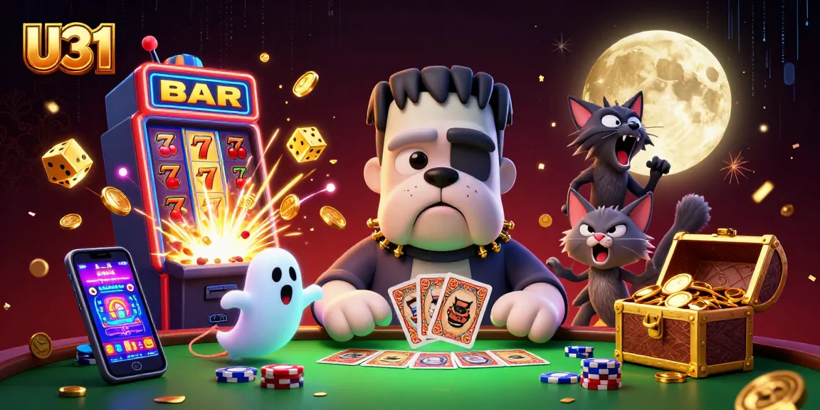 U31 engages players with a lively illustration of a cartoon bulldog dealer and thrilling casino elements.