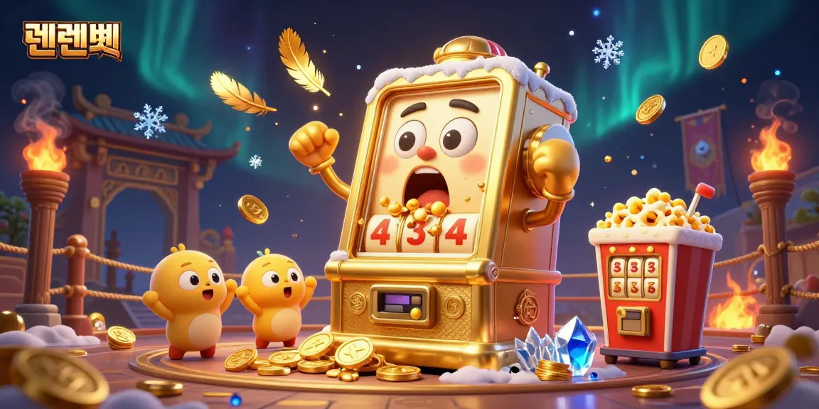 Experience the excitement of 텐텐벳 with a golden slot machine hitting the jackpot amidst a vibrant casino atmosphere.