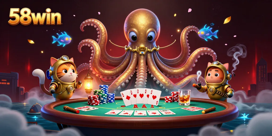 Experience thrilling gameplay at 58win with a dynamic casino scene featuring iconic gambling elements.
