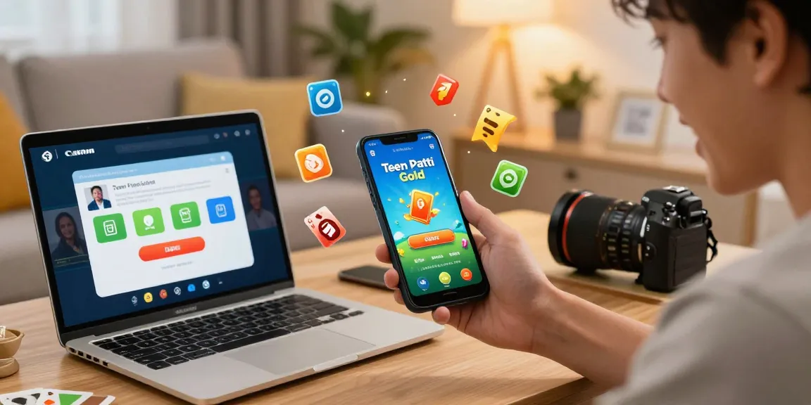 Engaging player exploring Teen Patti Gold mobile app, excitedly viewing rewards, capturing the essence of social gaming. Click to view app.