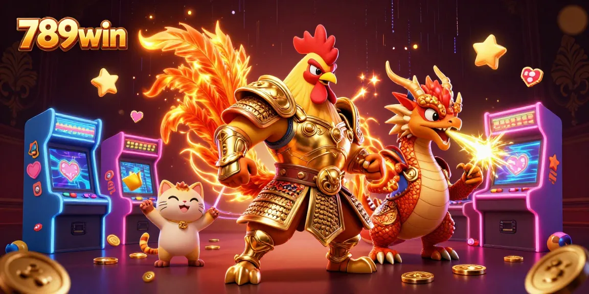Engage with thrilling 789win casino action featuring a fiery rooster warrior and dragon hatchling.
