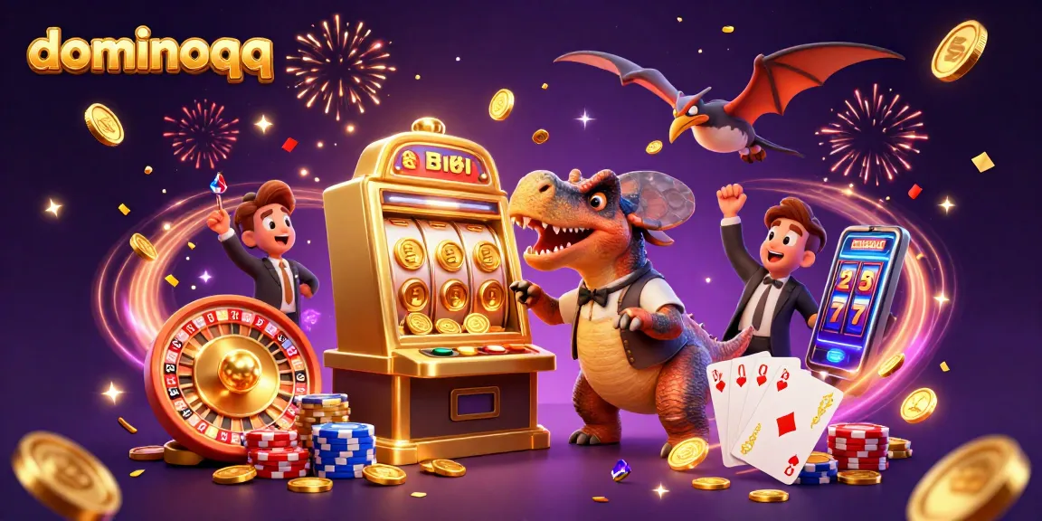 Experience thrilling gameplay with dominoqq as a pachycephalosaurus hits a jackpot slot machine, capturing golden coins.