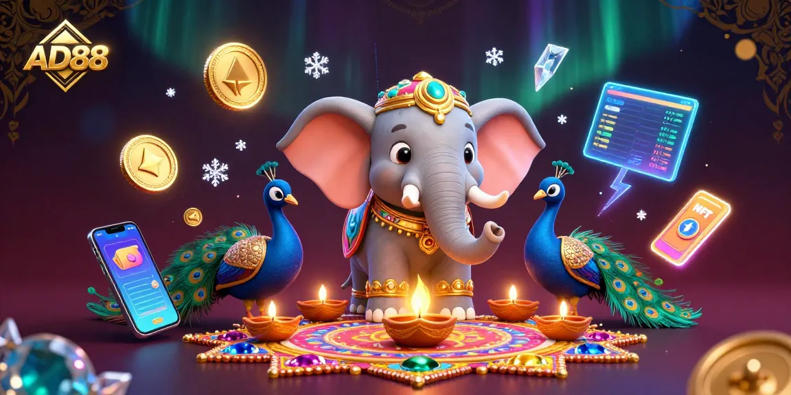 Join the excitement of gaming at AD88, celebrating wins with vibrant colors and crypto elements!