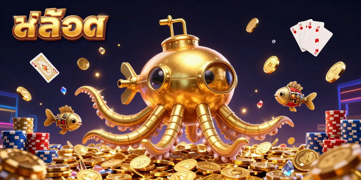 Experience exhilarating slots action with a dynamic scene of สล็อต, featuring golden kraken and casino elements.