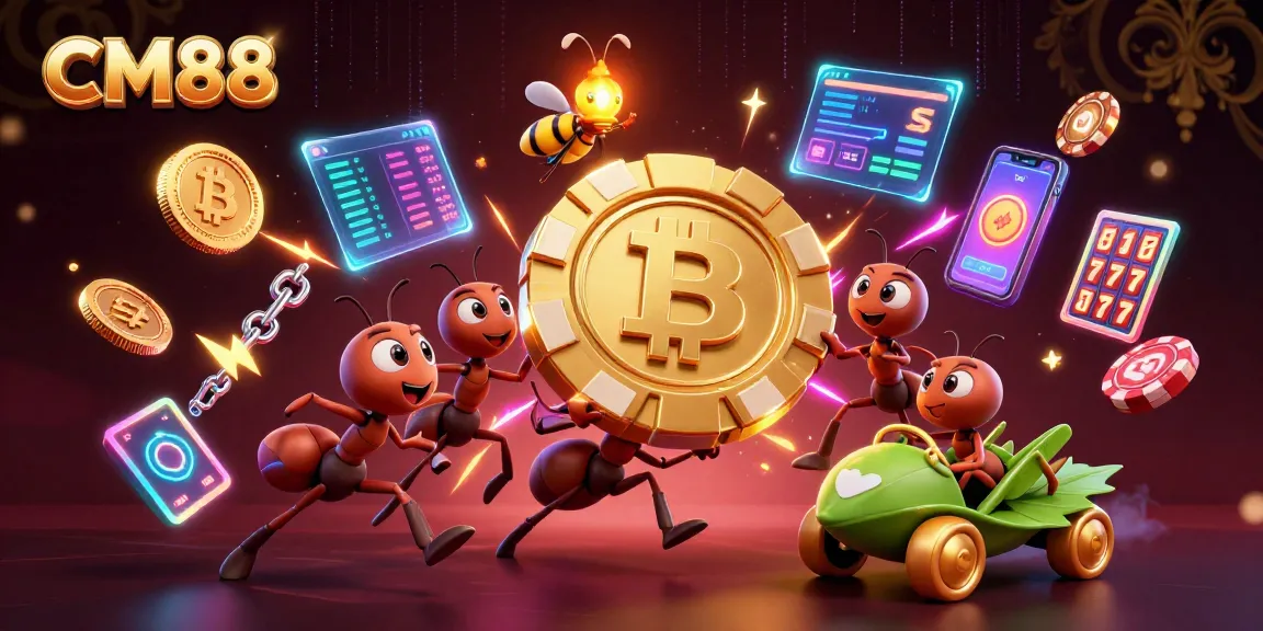 Engage with CM88 in a thrilling heist of giant poker chips amidst a dynamic casino-themed backdrop.