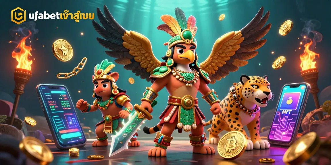 Experience ufabetเข้าสู่ระบบ through an engaging casino-themed illustration packed with Aztec warriors and vibrant digital elements.