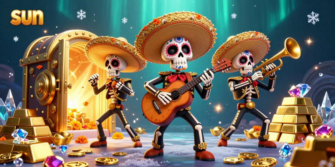 Engage with sun-themed casino action featuring vibrant mariachi characters amidst treasures