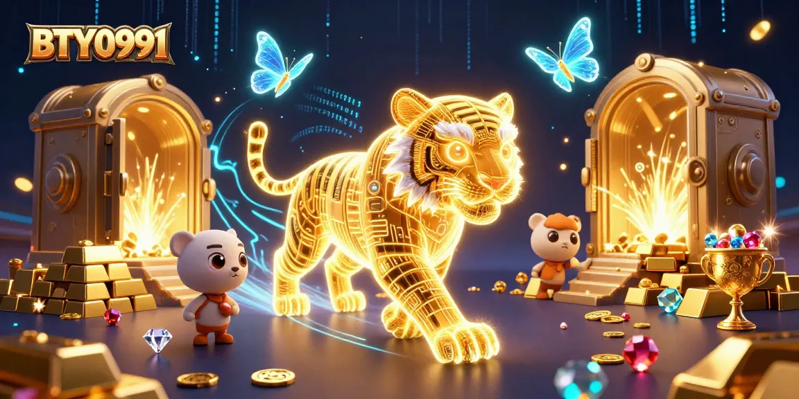 Engage with the BTY0991 gaming experience in a vivid digital casino filled with light and treasures.