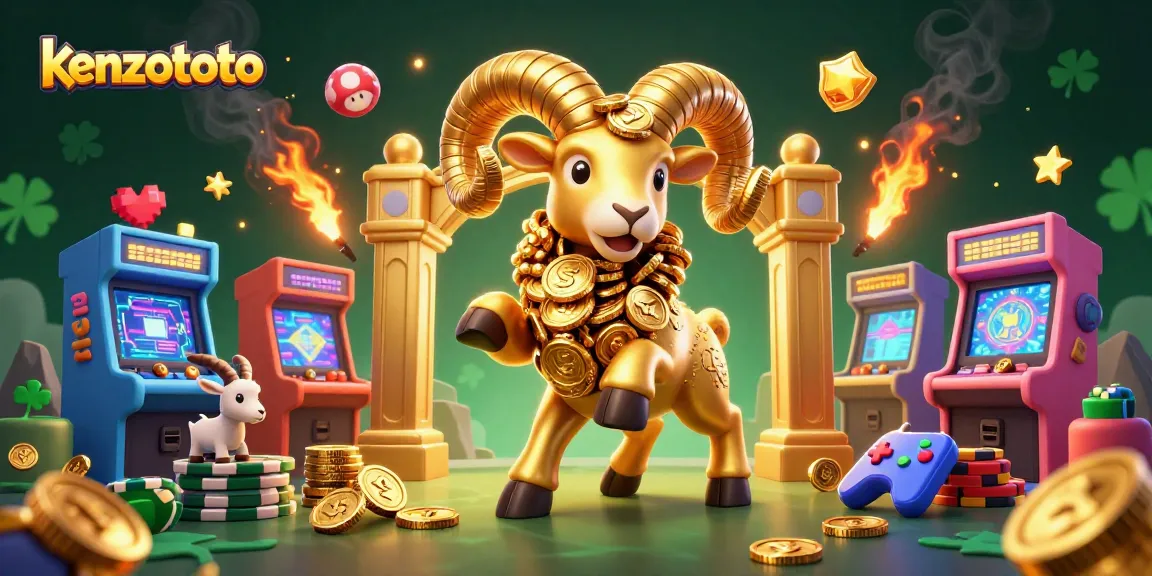 Kenzototo showcases a dynamic golden ram charging through a vibrant casino scene filled with playful gaming elements.