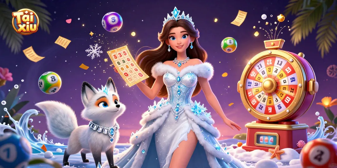 Experience Tài xỉu thrills as vibrant lottery elements bounce energetically in a magical casino scene.