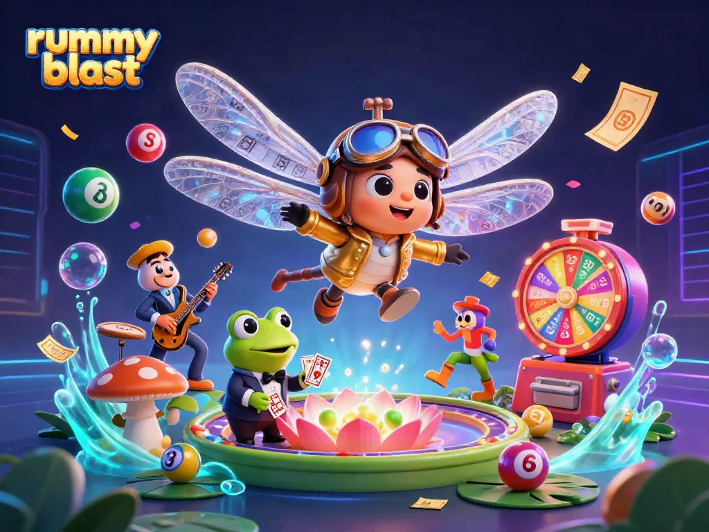 Experience the excitement of rummy blast with vibrant gameplay elements and dynamic characters in an engaging scene.
